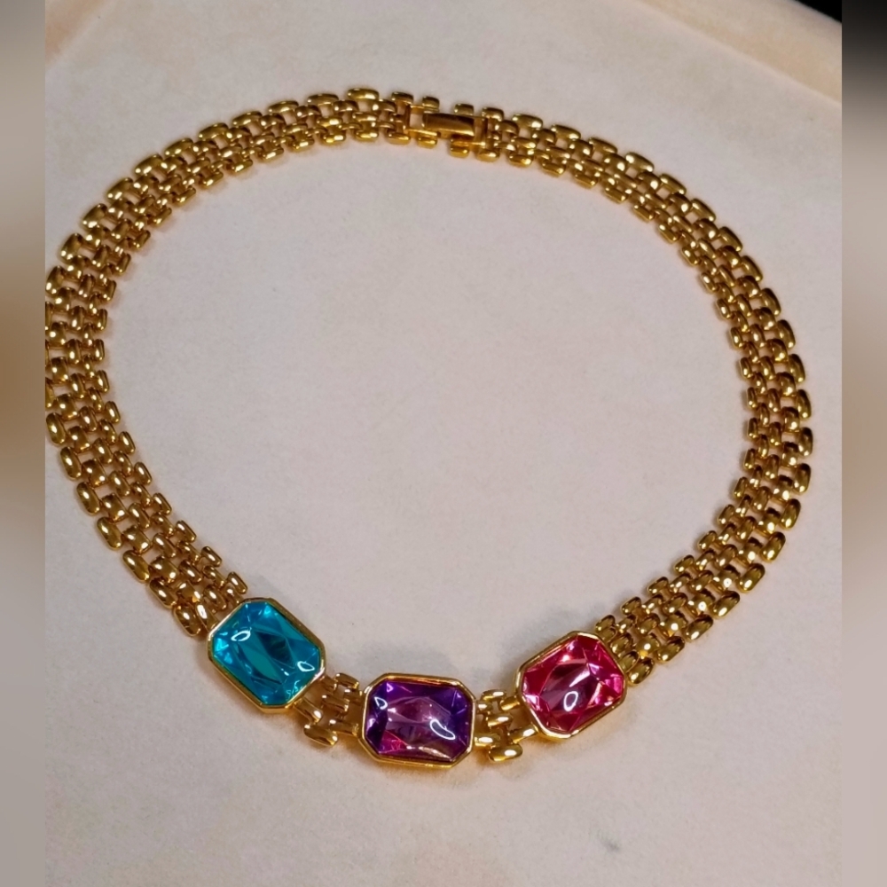 Sold: Trifari Vintage PINK Purple Blue Chunky Necklace